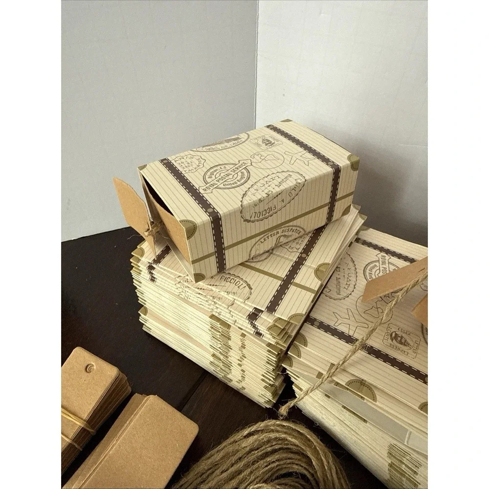 Folded Gift Boxes Tags Ties Pack Of 95 PCs Box Lot Travel Postal Theme New